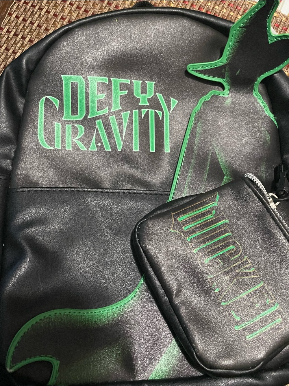 Black and Green 'Defy Gravity' Women's Backpack with Pouch